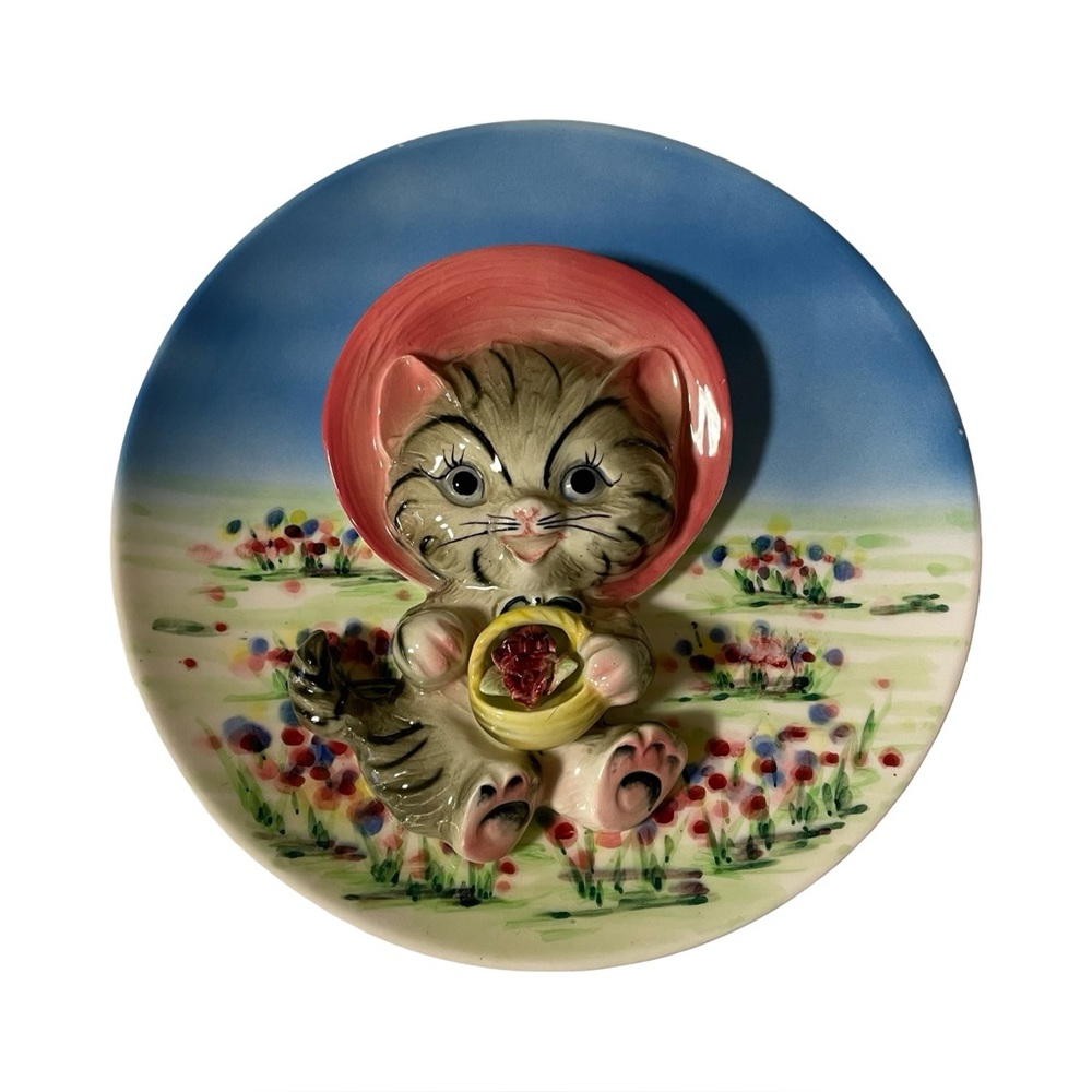 ✨ Vintage Lefton 3D Kitty Decorative Plate – Made in Japan ✨ 🐈
